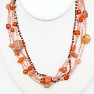 Multi Strand Beaded Choker/Collar Necklace Coral Orange Glass & Seed Beads